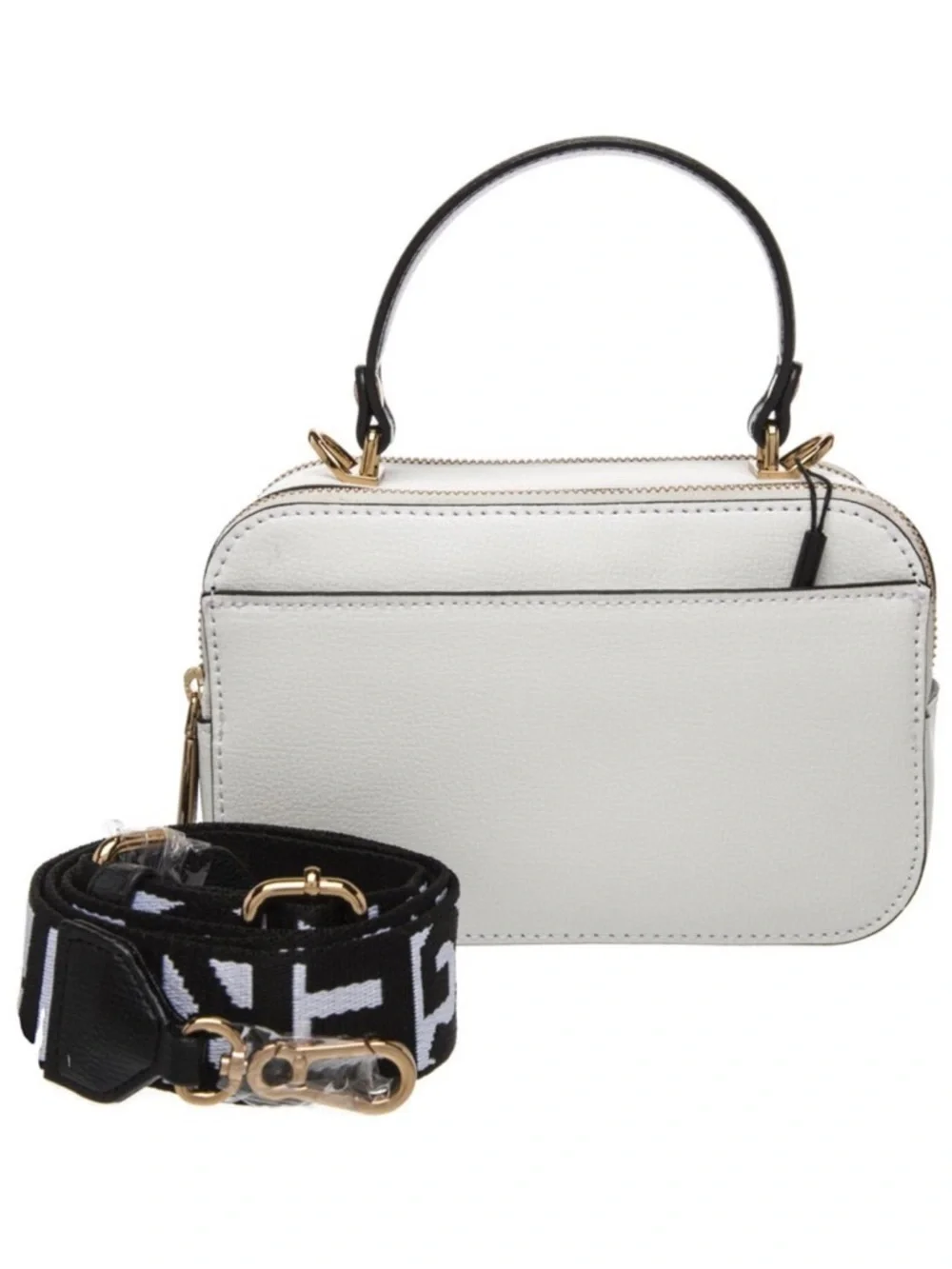NWT Karl Lagerfeld Paris SIMONE CAMERA Crossbody Bag Logo Strap White with Gold